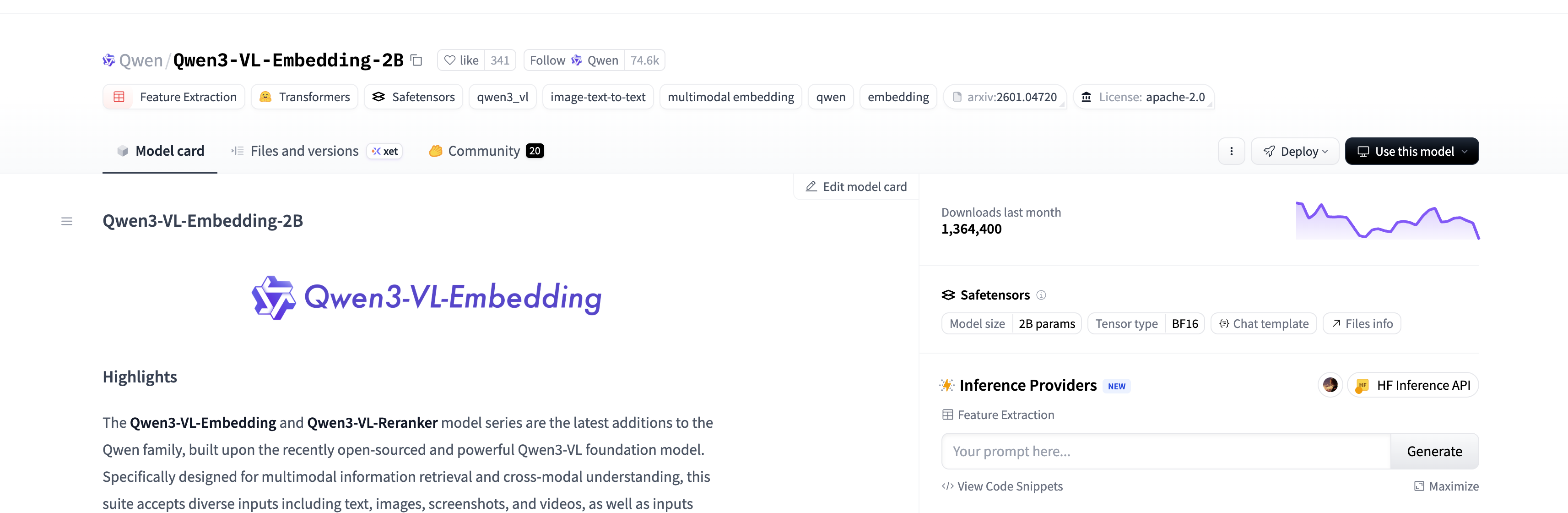Qwen3-VL-Embedding-2B — Hugging Face model card