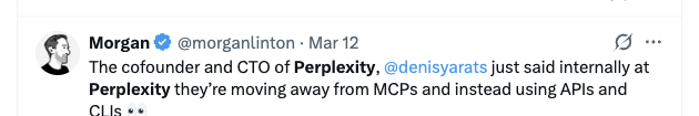Morgan relaying Perplexity CTO's announcement to drop MCP