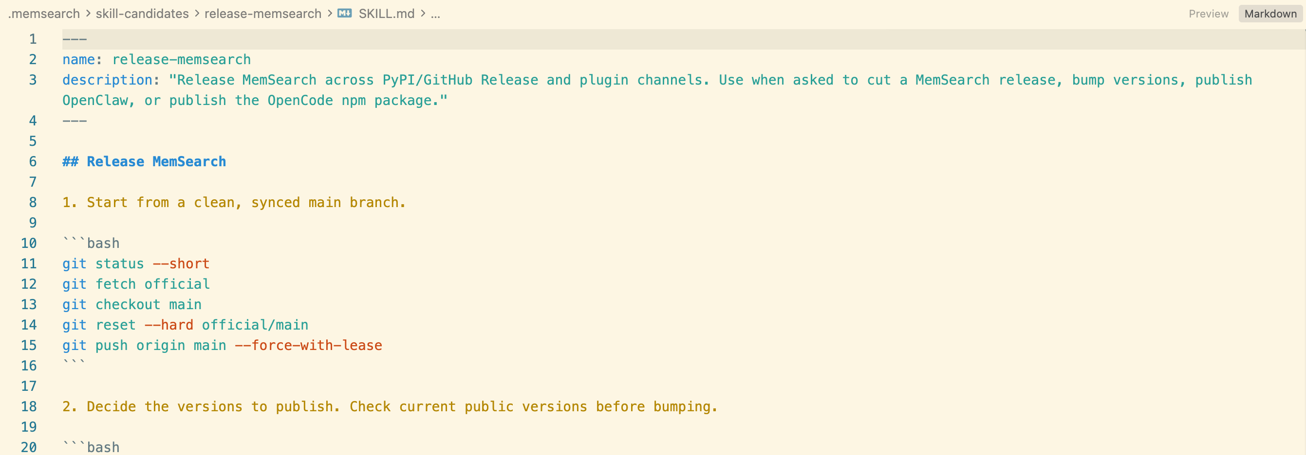 A distilled release skill candidate